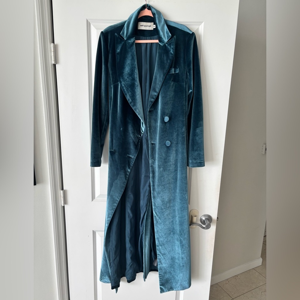 Self-Portrait Teal Velvet Coat